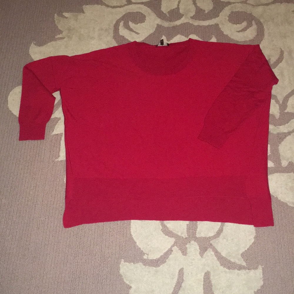 Red merino wool high-low box top